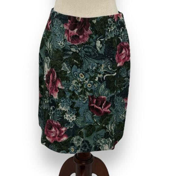 NEW J. Jill Ponte Stretch Floral Work Skirt Petite Small Green Blue Pink Rose - Picture 3 of 14